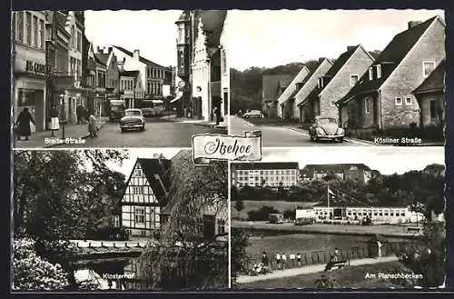 AK Itzehoe, Breite Strasse mit Geschäften, Klosterhof, Kösliner Strasse