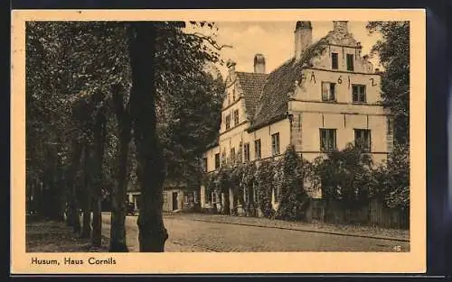 AK Husum / Nordsee, Haus Cornelis mit Strasse