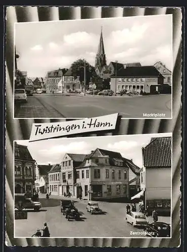 AK Twistringen i. Hann., Zentralplatz mit Restaurant, Marktplatz mit Kirche