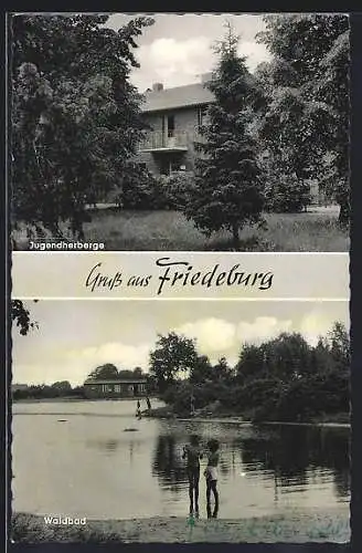 AK Friedeburg / Jever, Jugendherberge und Waldbad