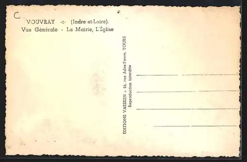 AK Vouvray /I.-et-L., Vue générale avec la Mairie et l`Église