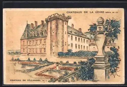 Künstler-AK Villandry /I.-et-L., Le Chateau, Série de 12 Chateaux de la Loire