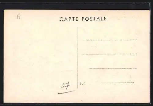 AK Preuilly-sur-Claise, le château du Lion, vue d`ensemble avec les toits des maisons au premier plan