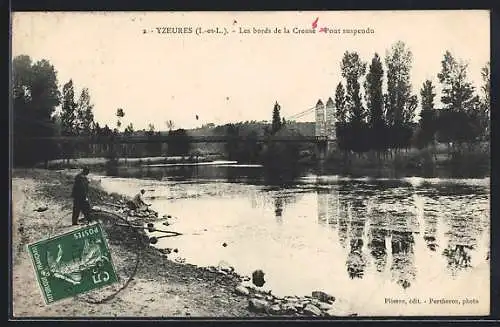 AK Yzeures /I.-et-L., Les bords de la Creuse, Pont suspendu