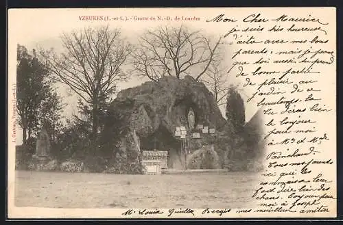 AK Yzeures /I.-et-L., Grotte de N.-D. de Lourdes