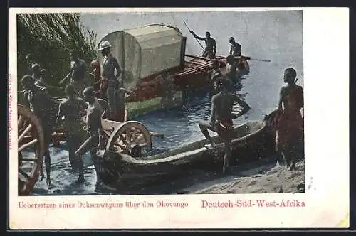 AK Okovango, Übersetzen eines Ochsenwagens über den Fluss