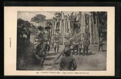 AK Congo Francais, Type bacouli, Dance des hommes, afrikanische Männer beim Tanz