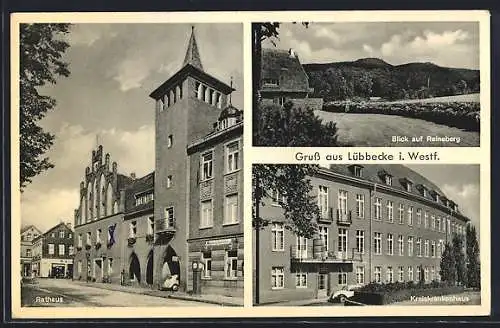 AK Lübbecke i. Westf., Rathaus, Kreiskrankenhaus, Blick auf Reineberg