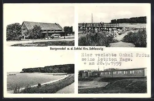 AK Borgwedel a. d. Schlei, Jugendherberge, Kinderheim u. Partie am Wasser