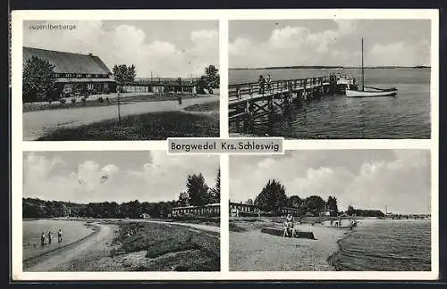 AK Borgwedel i. Holst., Jugendherberge, Partie am Strand