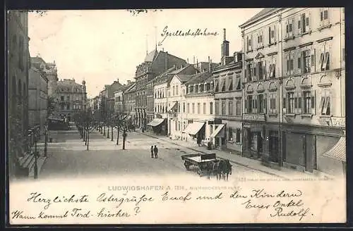 AK Ludwigshafen a. Rh., Blick in die Bismarckstrasse mit Geschäften