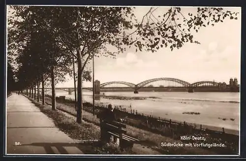 AK Köln-Deutz, Südbrücke mit Vorflutgelände