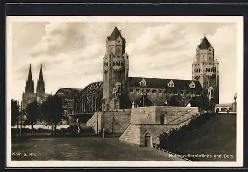 AK Köln, Blick auf Brücke mit Domtürmen