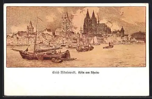 Künstler-AK Köln am Rhein, Ortsansicht vom Wasser