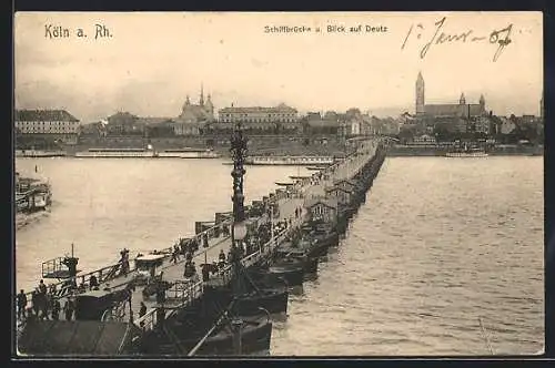 AK Köln a. Rh., Schiffbrücke und Blick auf Deutz