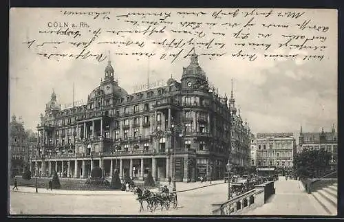 AK Köln, Hotel Domhof mit Kutschen