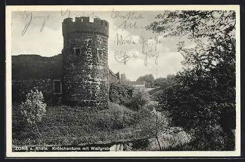 AK Zons a. Rhein, Krötchenturm mit Wallgraben