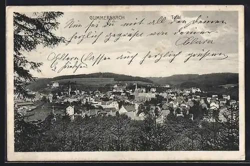AK Gummersbach, Ortspanorama mit Kirche