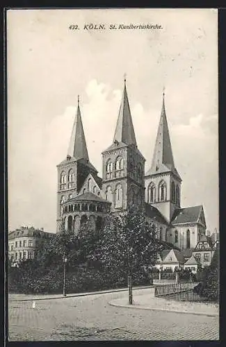 AK Köln a. Rh., Strassenpartie an der St. Kunibertuskirche