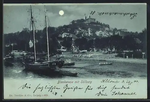 AK Hamburg-Blankenese, Segelboot am Süllberg