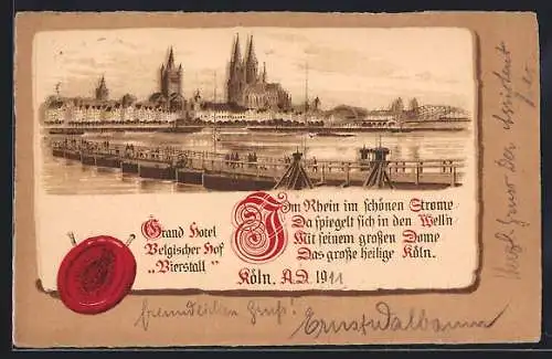 Künstler-AK Köln, Panorama mit Spruch