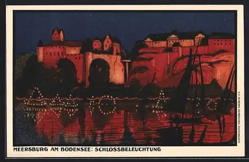 Künstler-AK Meersburg, Schlossbeleuchtung zum Sommernachtsfest 1928