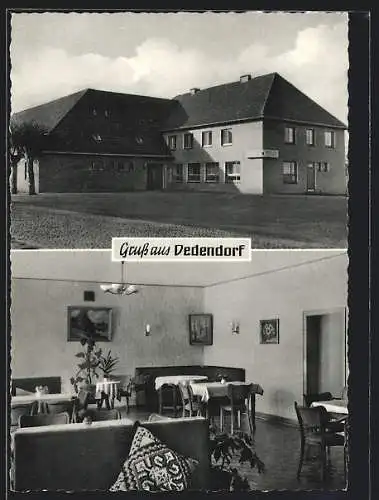 AK Dedendorf bei Hoya, Das Gasthaus zur Linde v. H. Thöle, mit Innenansicht