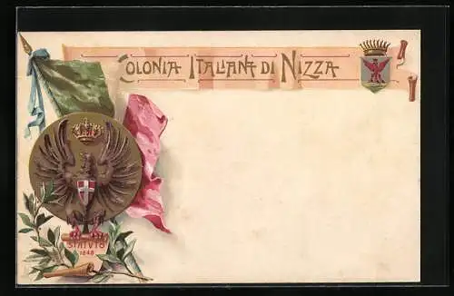 Lithographie Colonia Italiana di Nizza, italienisches Regiment, Wappen