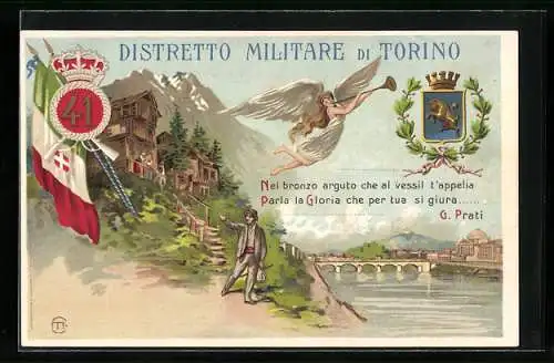 Lithographie Italienische Infanterie, Distretto Militare di Torino, 41. Regg. Fanteria
