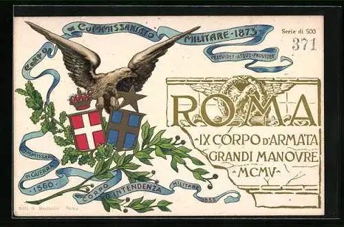 Lithographie Roma, IX Corpo d`Armata Grandi Manovre MCMV, Corpo Commissariato Militare 1873