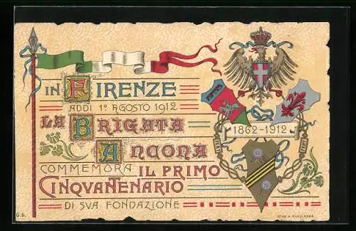Lithographie In Firenze la Brigata Ancona commemora il primo Cinquantenario di sua Fondazione 1912