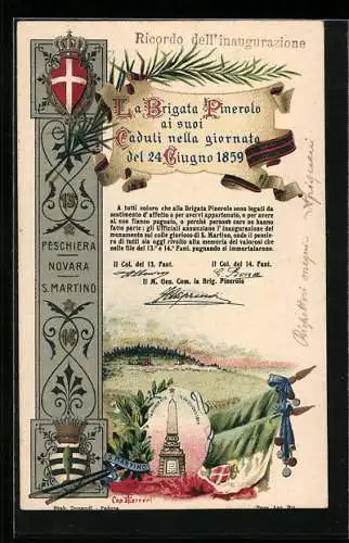 Lithographie La Brigata Pinerolo ai suoi Caduti nella giornata del 24 Giugno 1859, Ricordo dell`inaugurazione