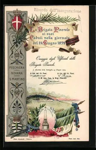 Lithographie La Brigata Pinerolo ai suoi Caduti nella giornata del 24 Giugno 1859, Ricordo dell`inaugurazione