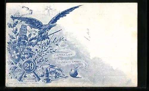 AK Brigata Pisa 1859, Campagna 1866, Monte Cricol, Adler mit Gewehr, 25. Marzo 1860