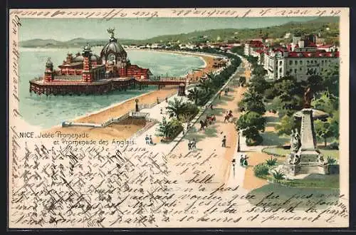 Lithographie Nice, Jetée Promenade et Promenade des Anglais