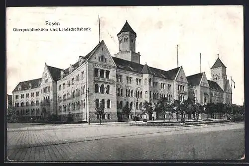 AK Posen / Poznan, Blick auf Oberpostdirektion & Landschaftsbank