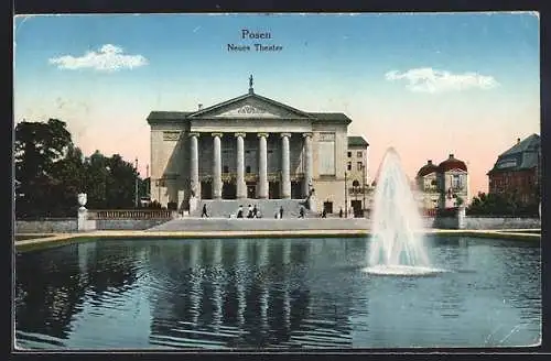 AK Posen / Poznan, Neues Theater mit Wasserfontäne