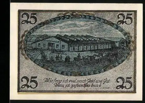 Notgeld Schnelsen, 25 Pfennig, Darstellung einer Halle und eines Wanderers mit Hund, 8198