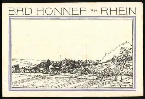 Notgeld Bad Honnef am Rhein, 1921, 50 Pfennige, Wappen und Landschaft Zeichnung