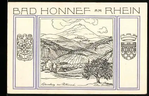 Notgeld Bad Honnef am Rhein, 1921, 99 Pfennig, Landschaft und Wappen, Seriennummer 697660