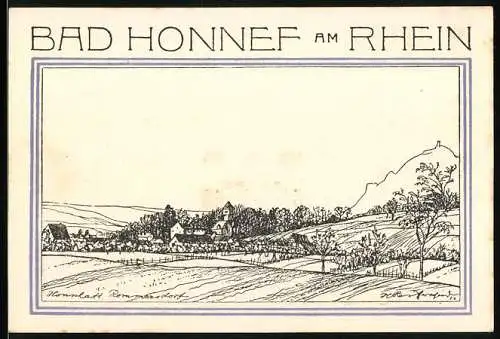 Notgeld Bad Honnef, 1921, 50 Pfennig, Landschaft und Stadtwappen mit Text und Seriennummer