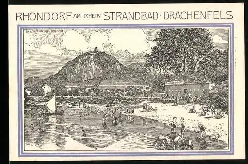 Notgeld Bad Honnef am Rhein 1921, 50 Pfennige, Strandbad Drachenfels-Szene und Stadtwappen