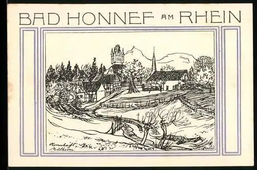 Notgeld Bad Honnef am Rhein, 1921, 50 Pfennige, Stadtansicht und Wappen mit Flugzeugen