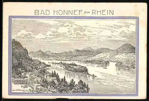 Notgeld Bad Honnef am Rhein, 1921, 50 Pfennig, Landschaft mit Rhein und Drachenfels, Wappen und Text