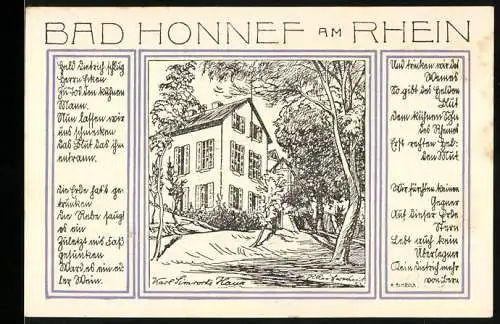 Notgeld Bad Honnef am Rhein, 1921, 99 Pfennig, Karl Simrock Haus und Wappen mit Landschaft