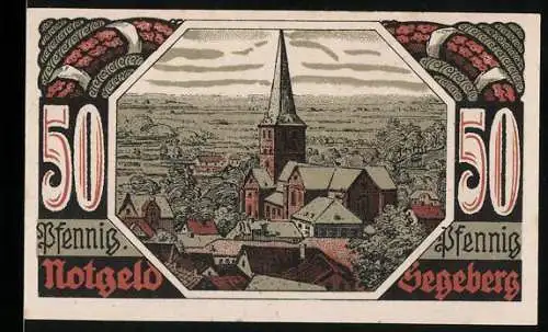 Notgeld Segeberg, 1920, 50 Pfennig, Stadtansicht und Burg im Jahre 1580