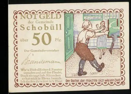 Notgeld Schobüll, 50 Pfennig, Der Reiter der machte sich wie ein Dieb