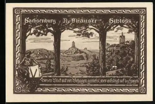 Notgeld Allstedt, 1921, 50 Pfennig, Abbildung von Kyffhäuser Schloss und historischen Figuren Heinrich