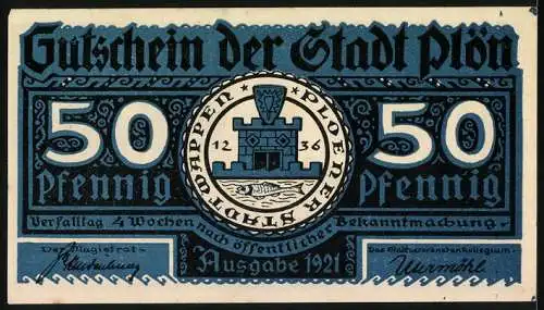 Notgeld Plön, 1921, 50 Pfennig, Gutschein der Stadt Plön, Der Wendenkrieg in Plön 1074-1139