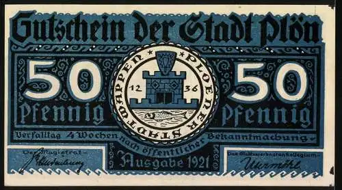 Notgeld Plön 1921, 50 Pfennig, Der Wendenkrieg in Plön 1074-1139, Stadtwappen und Stadtmauer